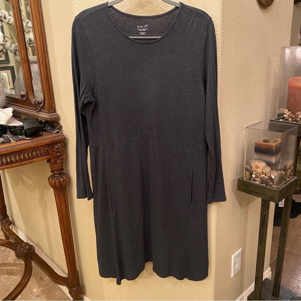 J. Jill PURE JILL Women Gray Dipped Hem Swing Dress Size Medium